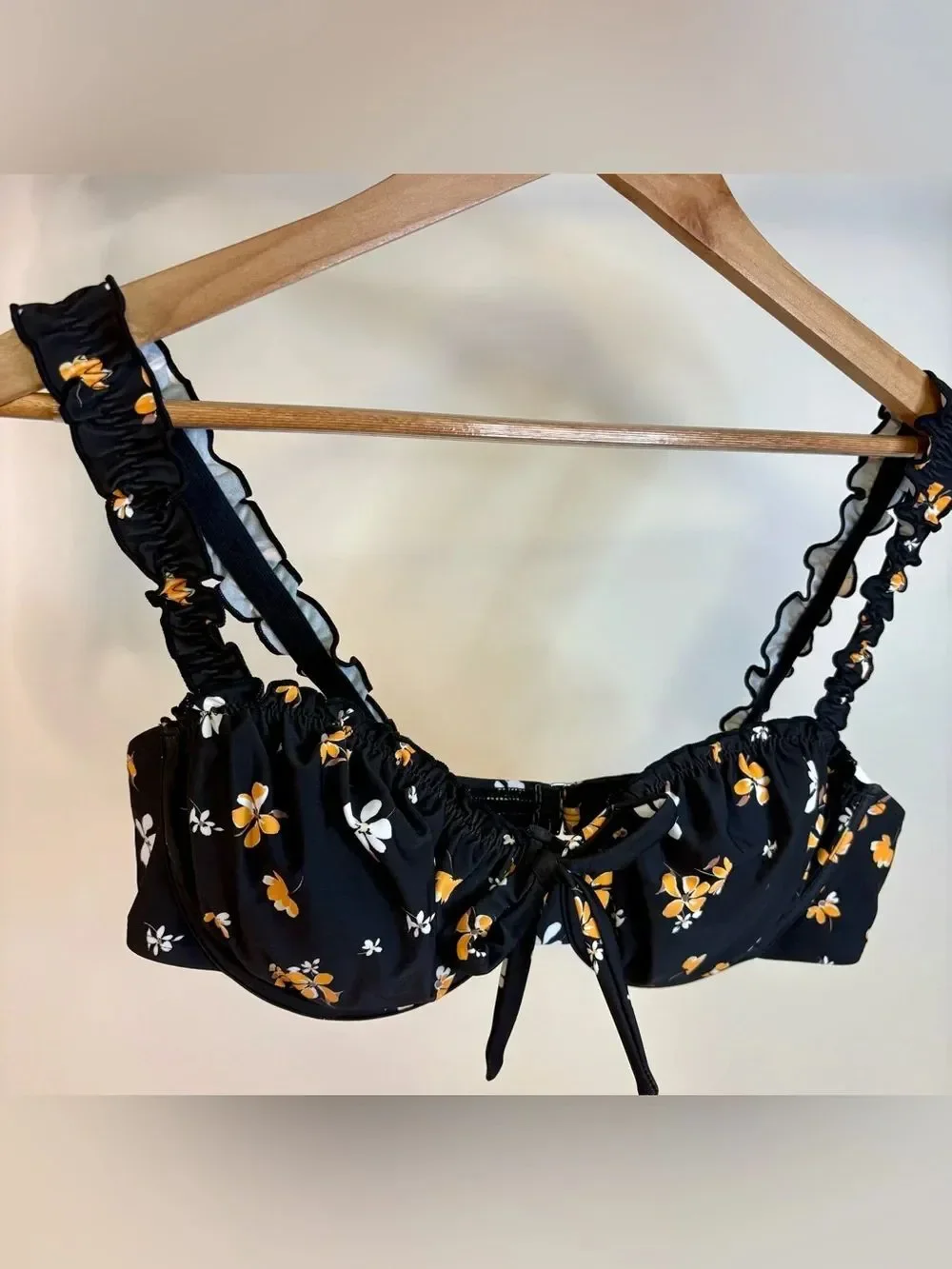 NWT Cupshe black swimsuit with orange and yellow floral trim L